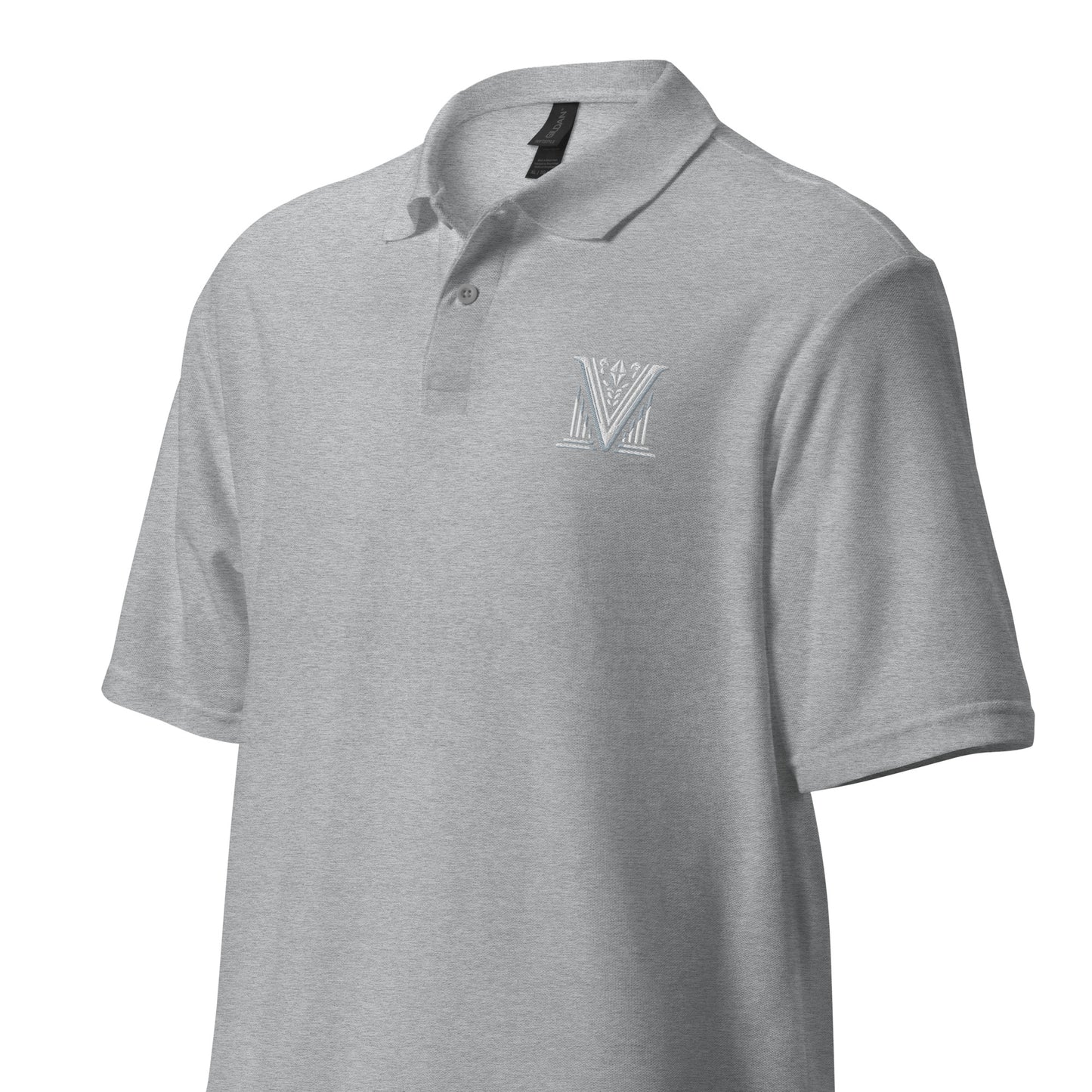 White Virtus Logo Embroidered Pique Polo Shirt