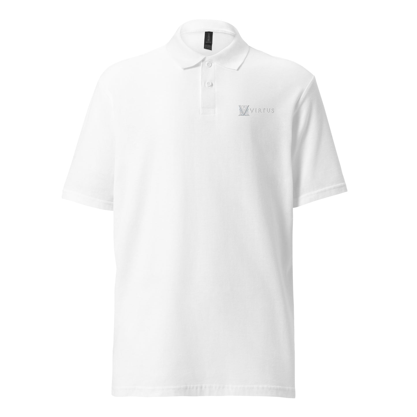 White Virtus Logo Embroidered Pique Polo Shirt