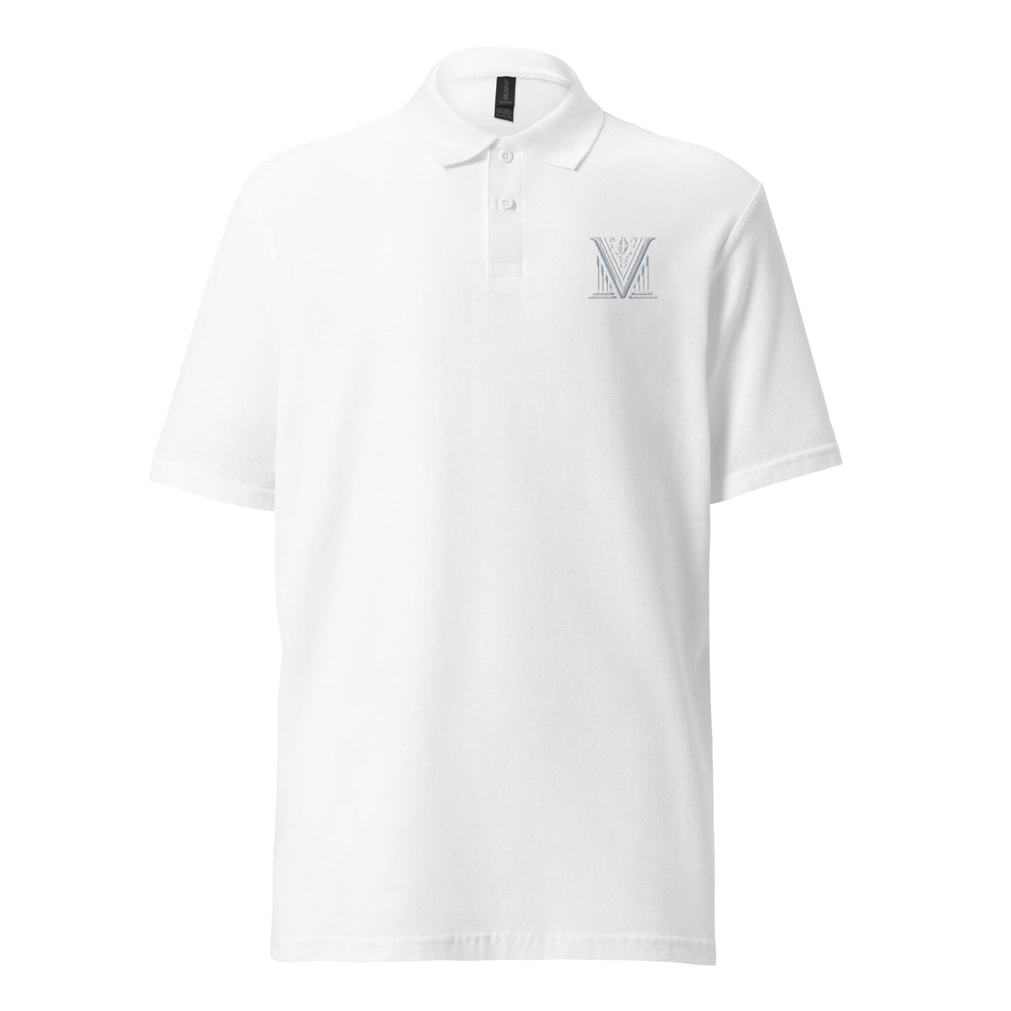 White Virtus Logo Embroidered Pique Polo Shirt