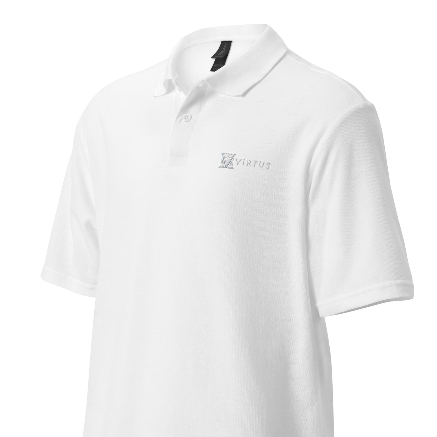 White Virtus Logo Embroidered Pique Polo Shirt