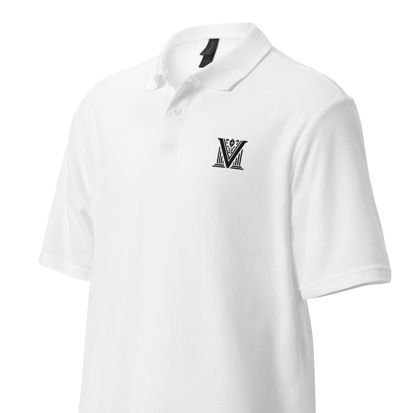 Black Virtus Logo Embroidered Pique Polo Shirt