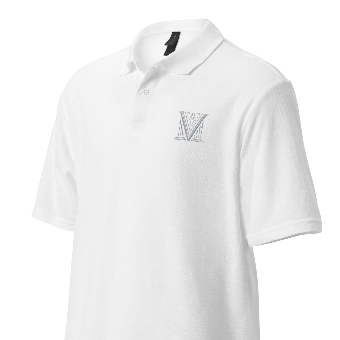 White Virtus Logo Embroidered Pique Polo Shirt